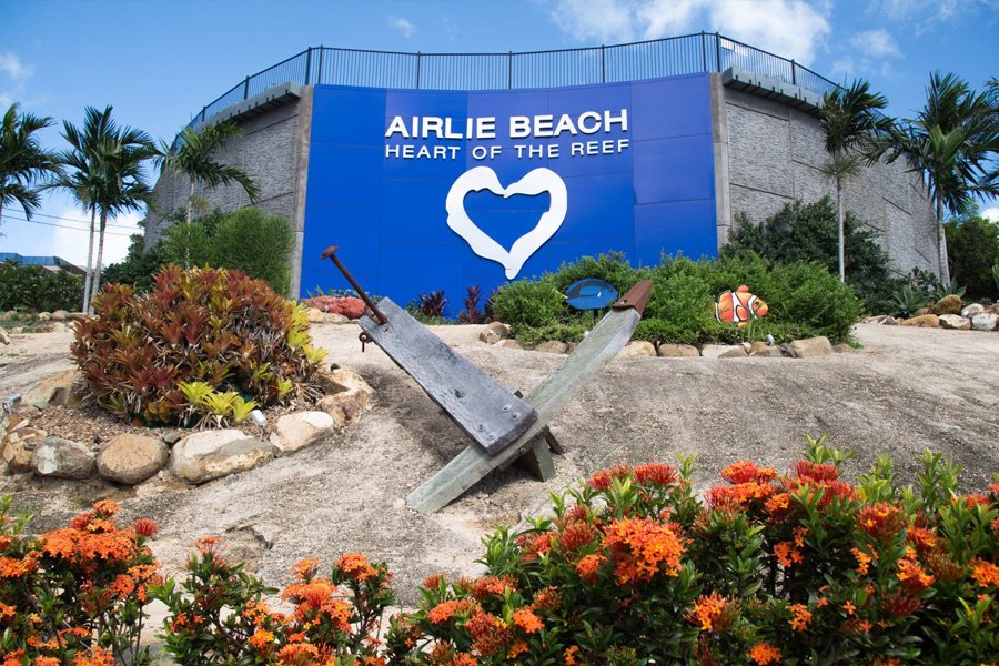 Airlie Beach Heart of the Reef sign and landmark in the Whitsundays