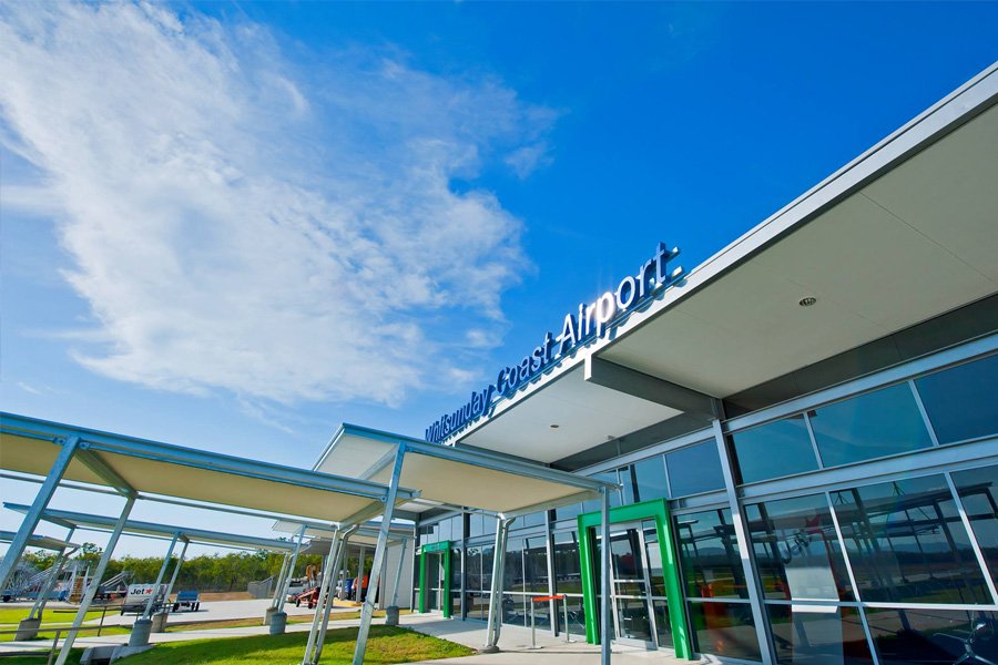Exterior of Whitsunday Coast Airport terminal building in the Whitsundays