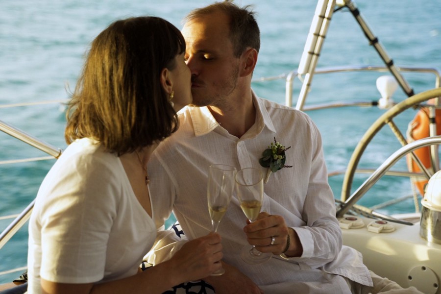 Romantic Sunset Kiss on a Whitsundays Sailing Charter